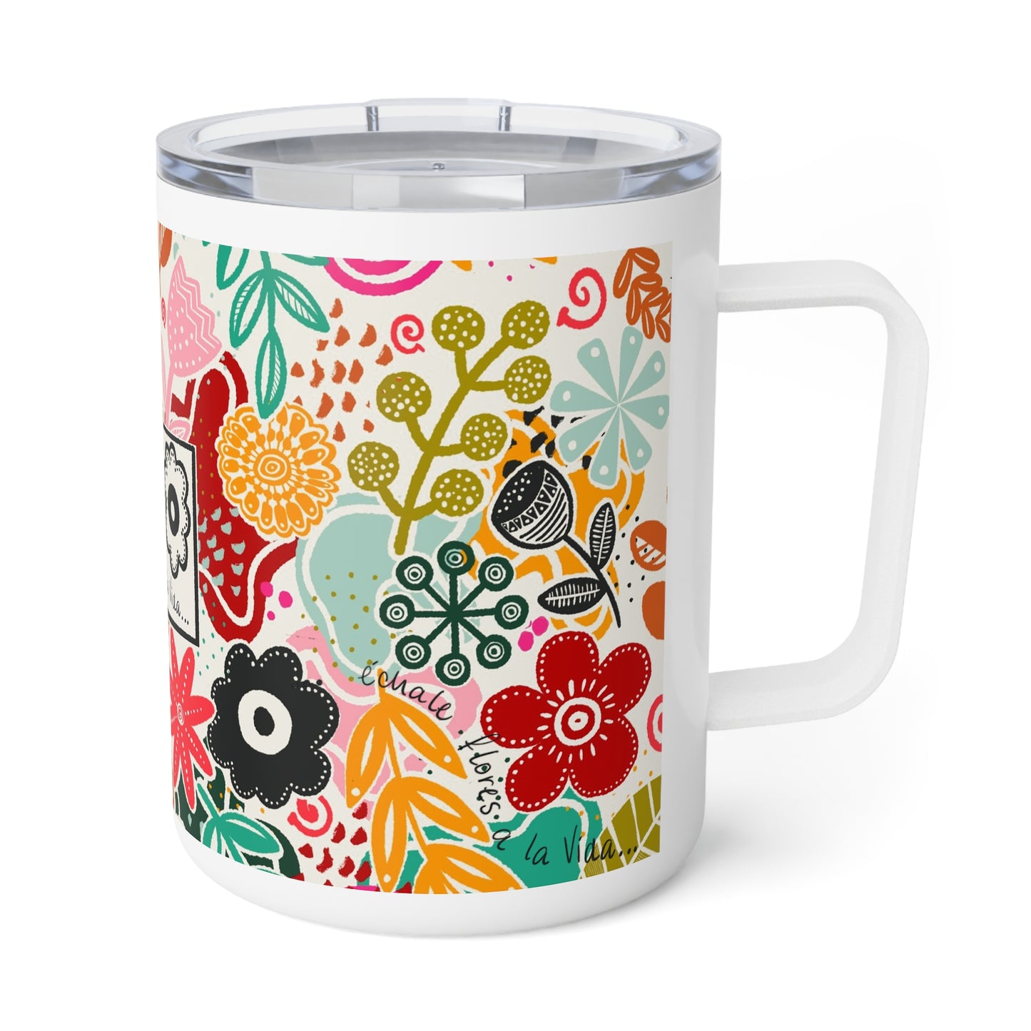 Echale Flores a la Vida - Insulated Coffee Mug, 10oz.